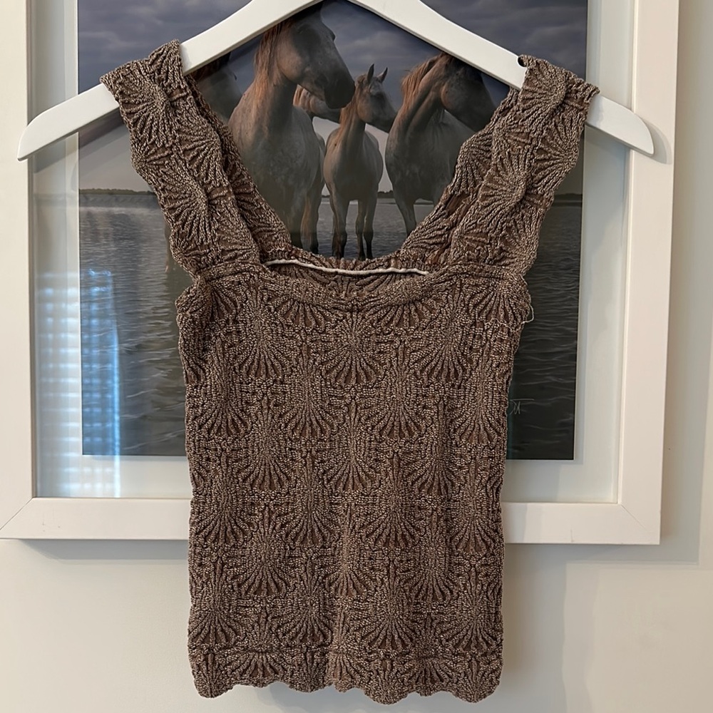 FREE PEOPLE Brown Fitted Ribbed Tank Top